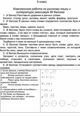 Комплексная работа по русскому языку и литературе (5 класс)