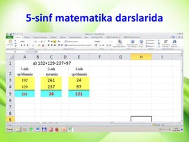 Matematikani o'qitishda Excel dasturidan foydalanish