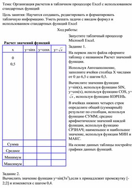 Обложка для материала Организация расчетов в табличном процессоре Excel с использованием стандартных функций