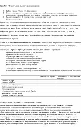 Урок по обществознанию в 9 классе "Общественно - политическое движение""