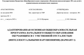 АДАПТИРОВАННАЯ ОСНОВНОНАЯ ОБЩЕОБРАЗОВАИТЕЛЬНАЯ ПРОГРАММА ОБРАЗОВАНИЯ  ОБУЧАЮЩИХСЯ С УМСТВЕННОЙ ОТСТАЛОСТЬЮ (ИНТЕЛЛЕКТУАЛЬНЫМИ НАРУШЕНИЯМИ) (ВАРИАНТ 1)