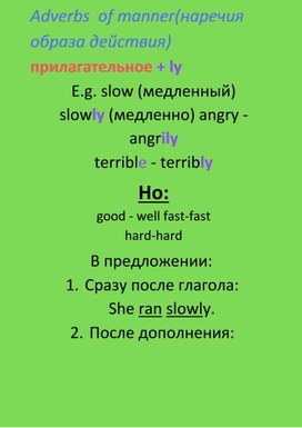 Adverbs of manner. УМК Сферы 6 класс.