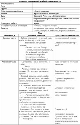 Художественная литература Чтение К. Ахметова «Золотое зерно»