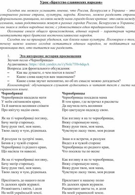 Урок внеклассного чтения "Братство славянских народов"