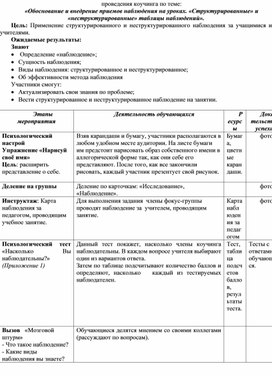 Обоснование и внедрение приемов наблюдения на уроках. «Структурированные» и «неструктурированные» таблицы наблюдений