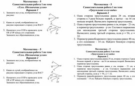 Самостоятельная работа по теме "Угол обозначение углов"