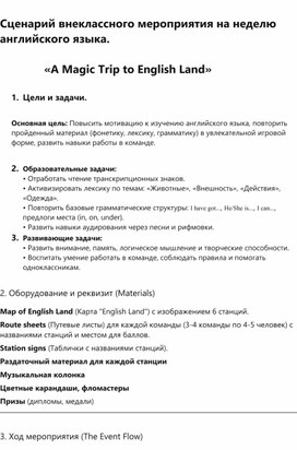 Обложка для материала Сценaрий внеклaссного мероприятия нa неделю aнглийского языкa. «A Magic Trip to English Land»