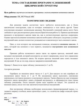 Обложка для материала ТЕМА: СОСТАВЛЕНИЕ ПРОГРАММ УСЛОЖНЕННОЙ ЦИКЛИЧЕСКОЙ СТРУКТУРЫ