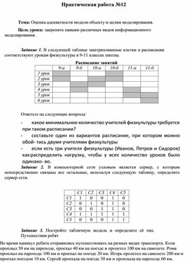 Обложка для материала Практическая работа №12  Тема: Оценка адекватности модели объекту и целям моделирования