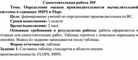 Обложка для материала Самостоятельная работа по теме Определение оценки производительности вычислительной системы в единицах MIPS и Flops