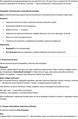 Обложка для материала сценарий мероприятия для детей 4–6 лет «Путешествие в волшебный зоопарк»