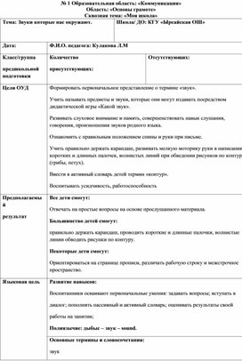 Основы грамоте. Тема: Звуки которые нас окружают. Класс предшкольной подготовки.