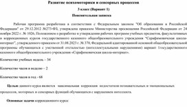 Рабочая программа "Развитие психомоторики и сенсорных процессов" 3 класс