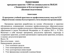 Обложка для материала Аннотации программ практик  СПО по специальности 38.02.01 «Экономика и бухгалтерский учет »