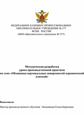 План урока производственной практики. Облицовка вертикальных поверхностей керамической плиткой