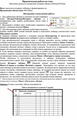 Обложка для материала Изучение средств и алгоритмов создания таблиц в Microsoft Word
