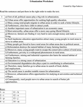 Urbanization Worksheet