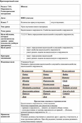 Обложка для материала Касательная к окружности_Краткосрочный план