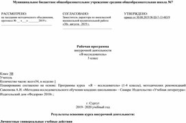 Рабочая программа по внеурочной деятельности  "Я-исследователь" 3 класс