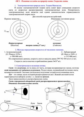 Информация к уроку на тему  "Скорость света", физика 11 класс