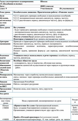 Раздел долгосрочного планирования. Колебательное движение