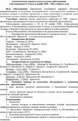 Обложка для материала Аналитическая справка по результатам собеседования