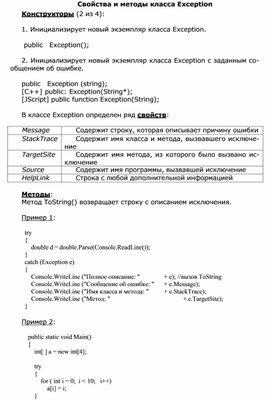 Обложка для материала Свойства и методы класса Exception