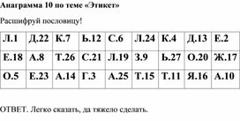 Анаграмма 10 по теме "Этикет"