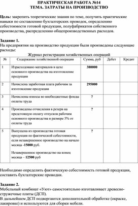 Обложка для материала Практическая работа по основам бухгалтерского учета