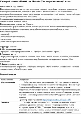 Обложка для материала Сценарий занятия «Новый год. Мечты» (Разговоры о важном) 5 класс