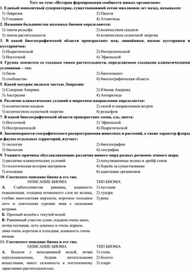 Обложка для материала 11 класс тест История формирования сообществ живых организмов