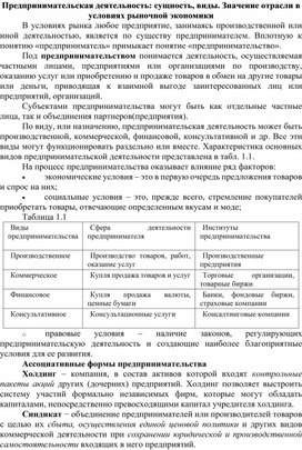 Обложка для материала Предпринимательская деятельность: сущность, виды. Значение отрасли в условиях рыночной экономики