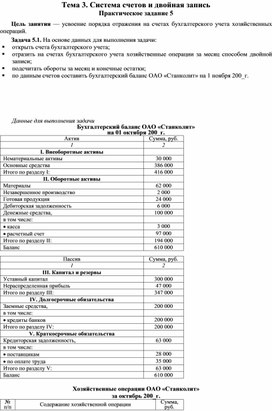 Обложка для материала Тема 3. Система счетов и двойная запись Практическое задание 5
