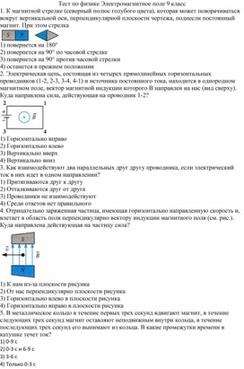 Тест по физике Электромагнитное поле 9 класс