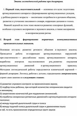 "Этапы логопедической работы"