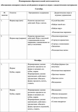 Планирование образовательной деятельности по обогащению сенсорного опыта детей раннего возраста в играх с дидактическим материалом