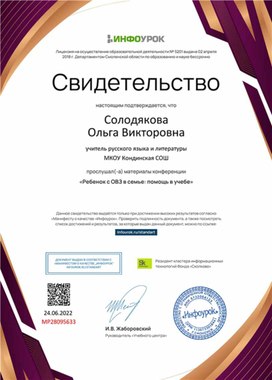 Обложка для материала Свидетельство конференции "Ребенок с ОВЗ в семье"