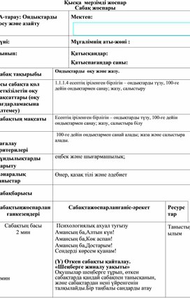 11СОндықтарды оқу және жазу 2ҚЫСҚА МЕРЗІМДІ ЖОСПАР