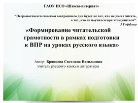 «Формирование читательской грамотности в рамках подготовки к ВПР на уроках русского языка»