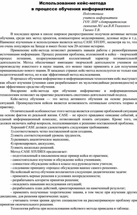 Использование кейс-метода в процессе обучения информатике