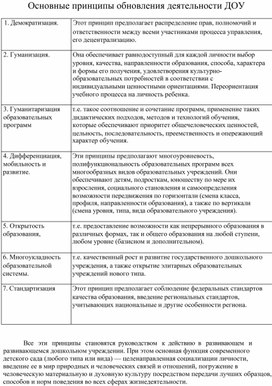 Основные принципы обновления деятельности ДОУ