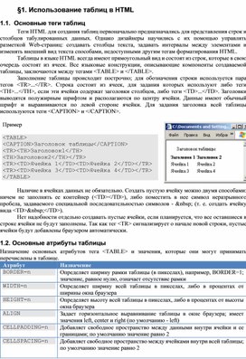 Обложка для материала Лекция по теме Использование таблиц в HTML