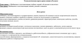 Технологическая карта урока химии в 8 классе "Обобщение  и систематизировать знаний об оксидах и кислотах"