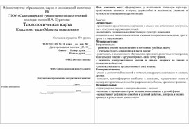 Обложка для материала Конспект классного часа «Манеры поведения»