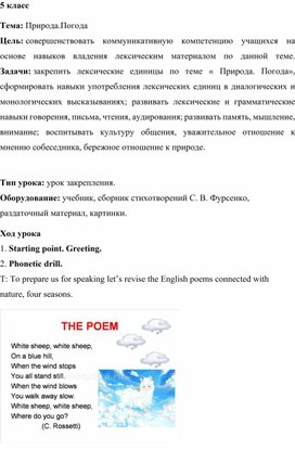 Обложка для материала Урок английского языка для 5 класса. Тема "Природа. Погода"