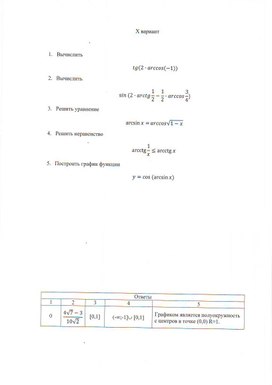 Дидактические материалы по теме "Обратные тригонометрические функции. Свойства и графики."