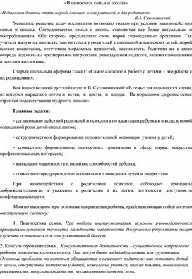 Обложка для материала Взаимосвязь Семьи и школы
