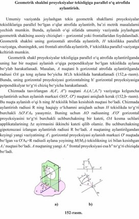 Обложка для материала Geometrik shaklni proyeksiyalar tekisligiga parallel o‘q atrofida aylantirish.