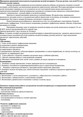 Программа кружковой работы "Умелые ручки" в старшей группе