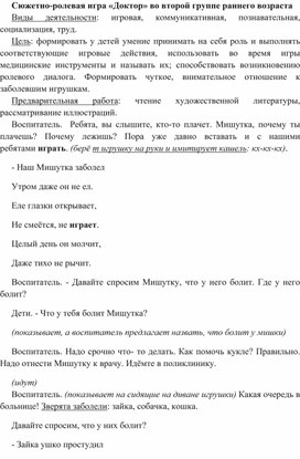 Обложка для материала Сюжетно-ролевая игра «Больница»
